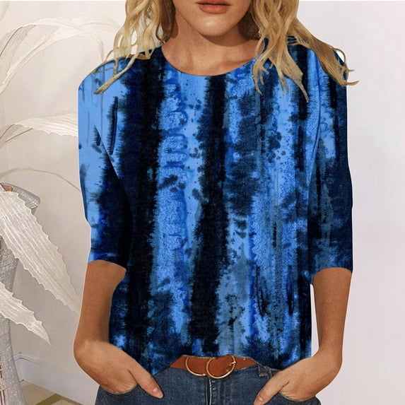 kayannuo Womens Tops Long Sleeve Shirts Fall Women's Print Long Sleeve Tops Loose Blouse Casual Tee Shirts Tunic Blue