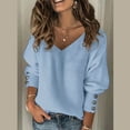 thumbnail image 1 of kayannuo Womens Tops Long Sleeve Shirts Fall Women's Turtleneck V-Neck Knitted Jumper Sweater Long Sleeve Elegant Casual Tops Sky Blue, 1 of 9