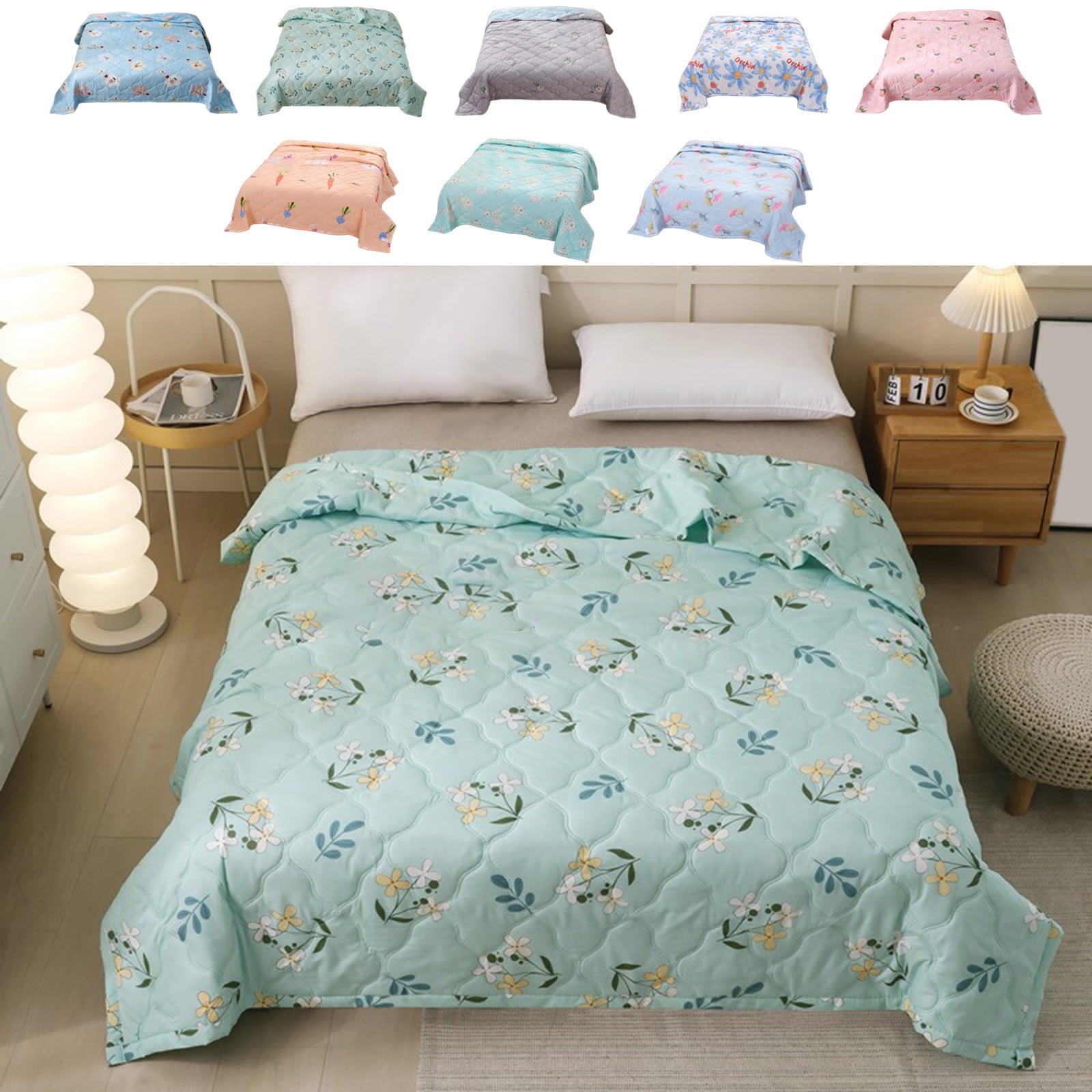 Floleo Daisy Comforter Set Twin Size, Green Leaves Quilt,Botanical