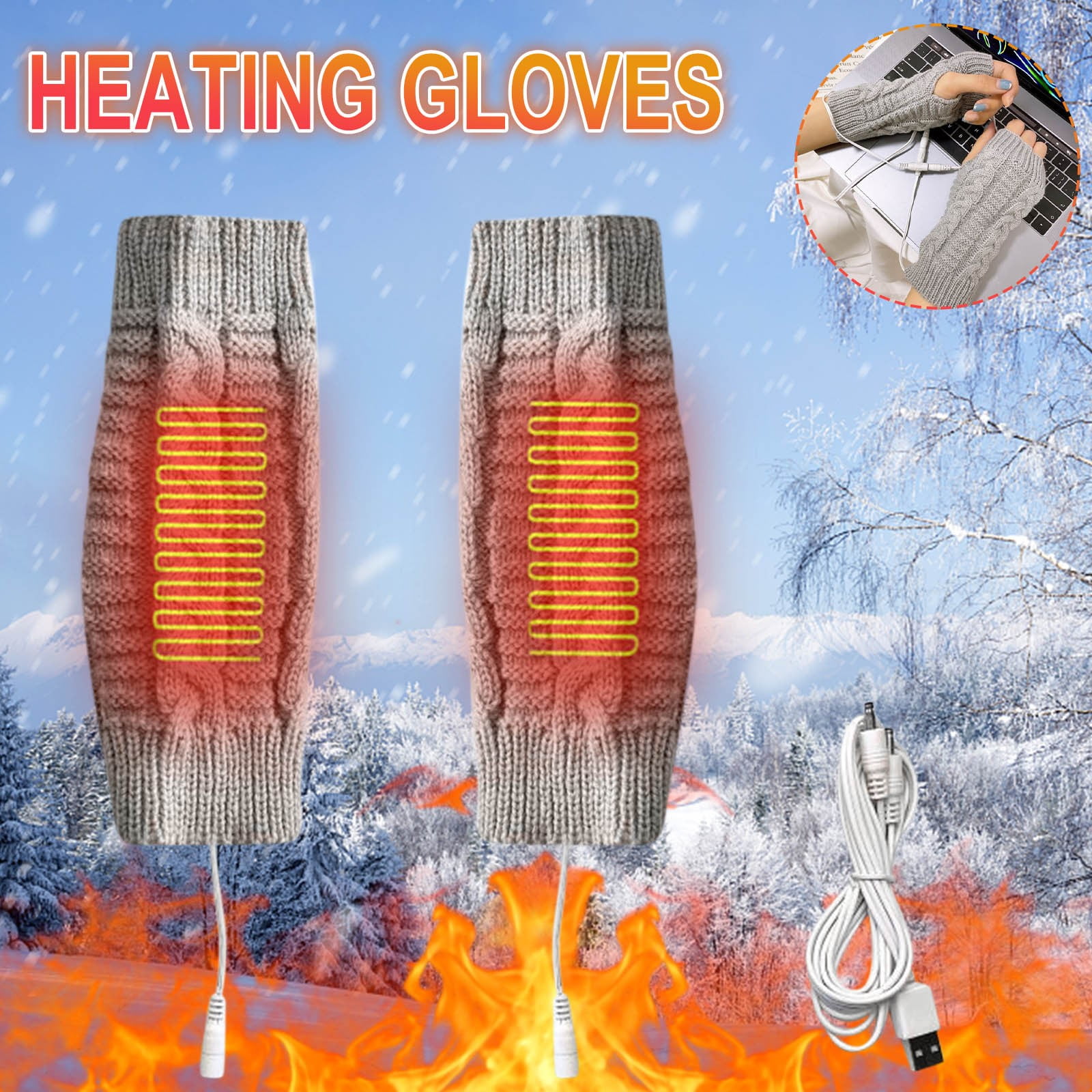 Floleo Deals Clearance USB Heated Gloves Electric Heated Mittens Women