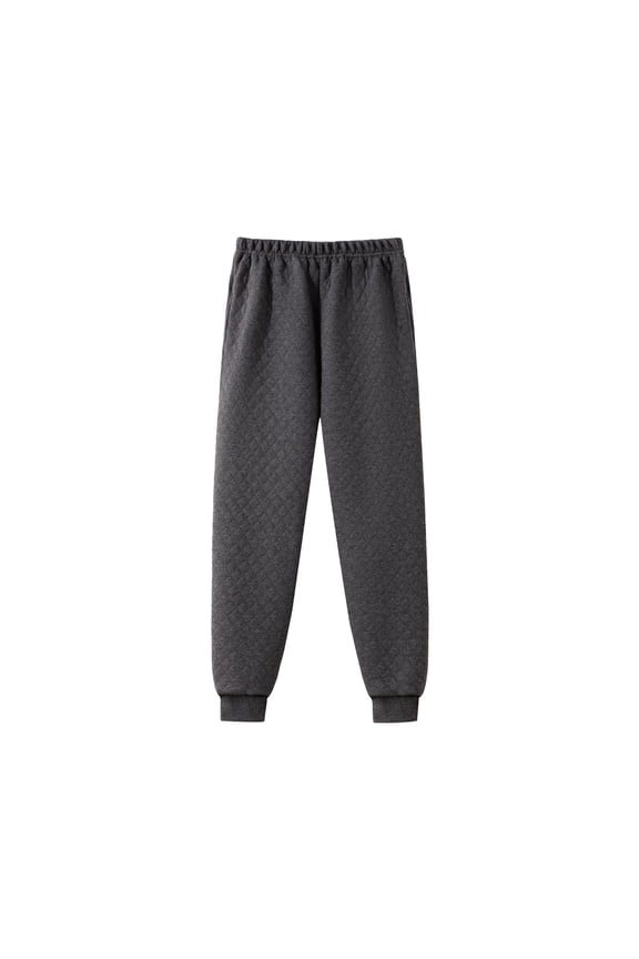 Diamond Quilted Cuffed Jogger Trousers, Womens Daily Full Length Casual Bottom Attire, Solid Padded Tapering Leg Slacks, All Elastic Waist Poly Blend Everyday Casual Wear (Dark Gray,2XL)