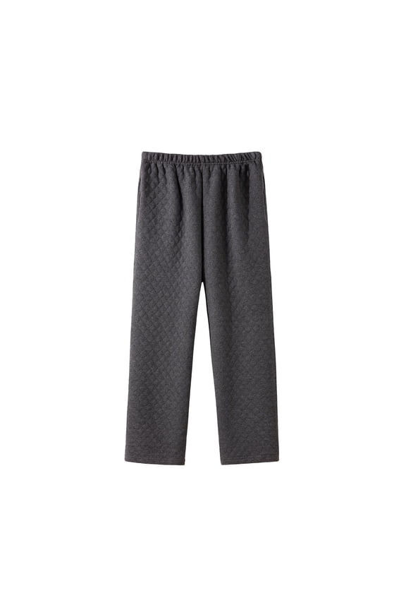 Diamond Quilted Solid Straight Leg Trousers, Womens Daily Full Length Casual Bottom Attire, Padded Texture Relaxed Straight Cut Slacks, All Elastic Waist Everyday Casual Wear (Dark Gray,L)
