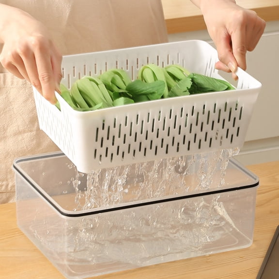 Floleo Double Layer Food Storage Container, Stackable Sealed Fruit Vegetable Drainage Box, Airtight Crisper with Removable Gasket, BPA-Free Plastic Organizer.