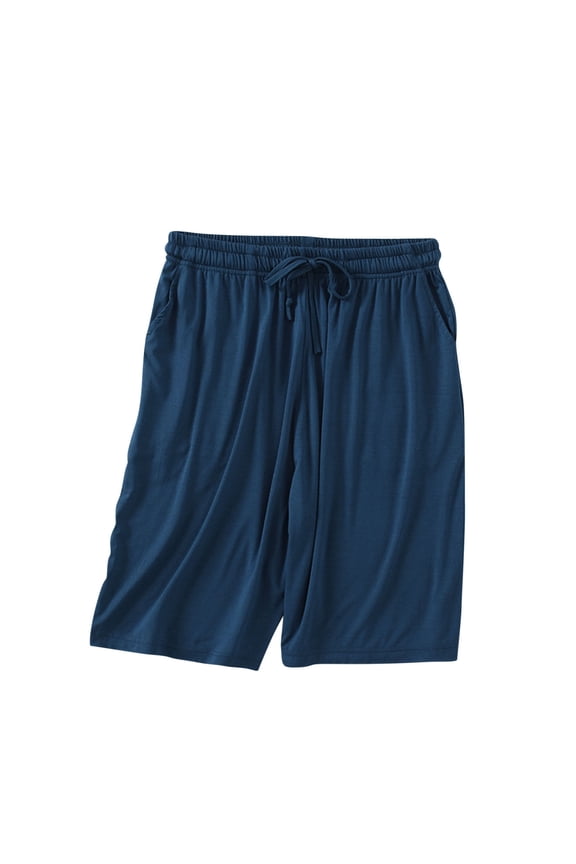Drawstring Elastic Waist Knee Length Casual Bermuda Shorts, Womens Daily Solid Loose Fit Side Pocket Bottom Attire, Mid Thigh Relaxed Wide Cut Slacks(Dark Blue,2XL)