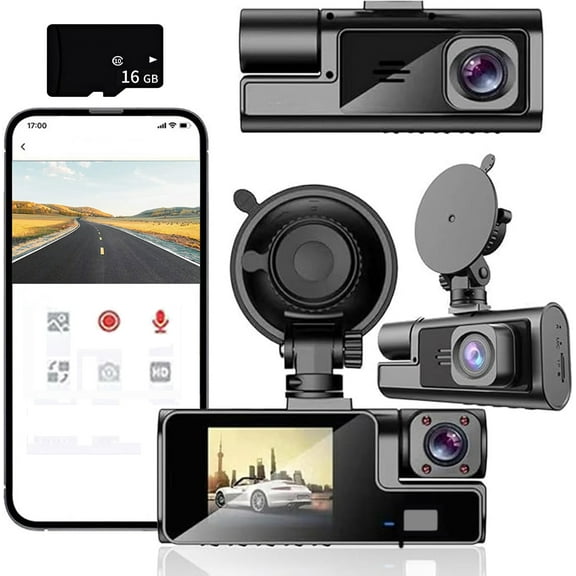 Floleo Dual Dash Cam Front and Inside, 1080P FHD Dash Camera with WiFi App, 24H Parking Monitor, 140° Wide Angle, Night Vision, Loop Recording, Includes 32GB Card