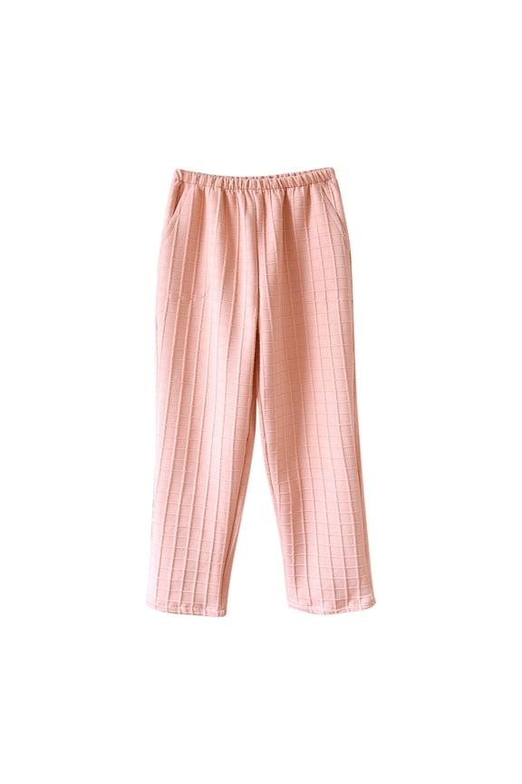 Emboss Grid Straight Leg Trousers, Womens Daily Full Length Casual Bottom Attire, Solid Textured Relaxed Straight Cut Slacks, Full Elastic Waist Polyester Everyday Casual Wear (Orange,M)