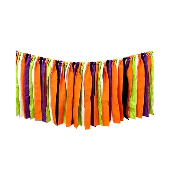 Floleo Fall Thanksgiving Fabric Ribbon Banner, Halloween Pumpkin Maple Leaf Tassel Garland for Porch Fireplace Autumn Decor
