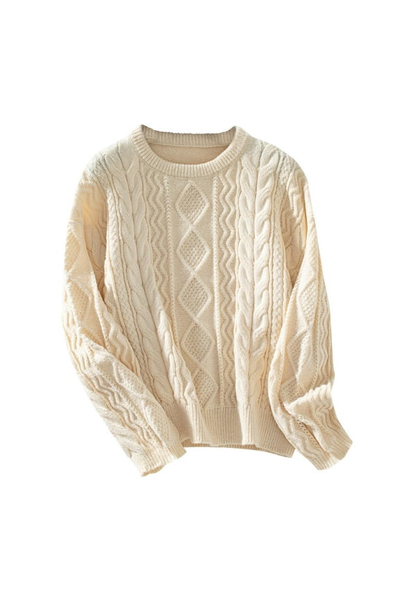 Fall Winter Sweaters for Women Ladies Casual Long Sleeve Round Neck Cable Knit Chunky Pullover Sweater Jumper Tops