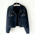 thumbnail image 1 of Floleo Fall Women Denim Jacket Embroidered Pearls Beading Jean Short Coat Ladies Casual Fashion Long Sleeve Outerwear, 1 of 9