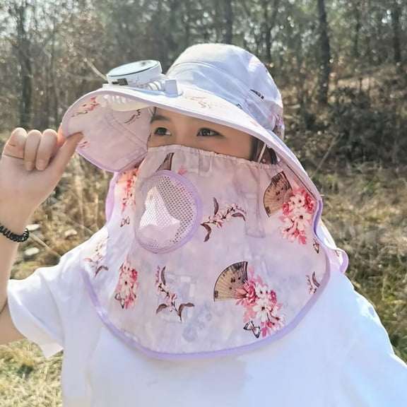 Floleo Fan Hat With Solar Fan Outdoor Wide Brim Sun Hat for Women Adjustable 3-Speed USB Rechargeable Lightweight Breathable UPF Sun Protection Fishing Camping Hiking