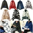 thumbnail image 1 of Floleo Fleece Wearable Blanket, Plaid Lap Blanket Comfy Poncho Throw With Buttons For Bed Sofa Office, 1 of 6