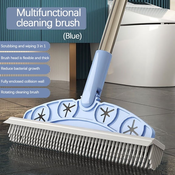 Fnochy Floor Scrub Brush With Long Handle, Household Cleaning Brush With Right Angled Bristle & Scraper, Shower Scrubber For Patio Bathroom Garage Kitchen Wall Deck Tile