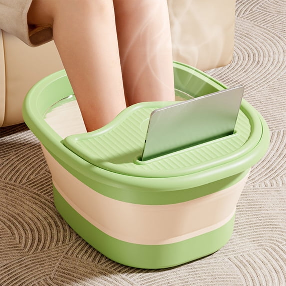 Floleo Foldable Foot Spa Bucket with Massage Nodes, Portable Collapsible Foot Bath Tub with Lid and Storage Tray, 4 Gallon Large Capacity Soaking Bucket for Travel and Home