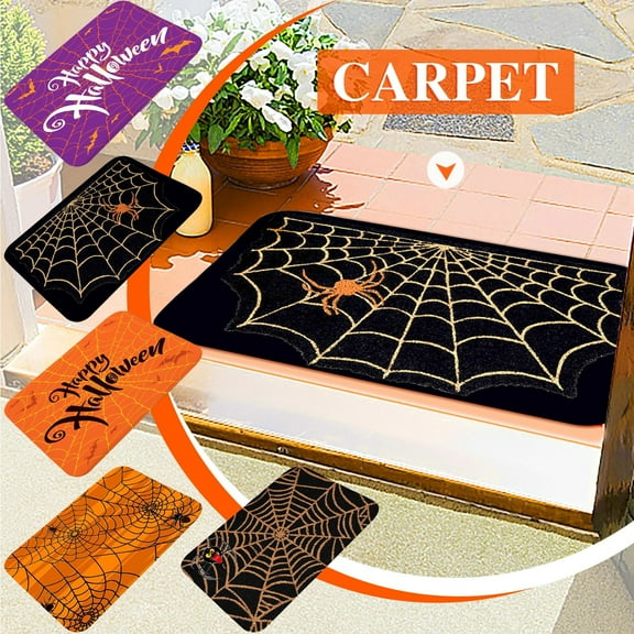 Floleo Front Door Mats Outdoor Indoor Kitchen Mat, Happy Halloween Pumpkin Bat Haunted House Entrance Doormat Non-Slip Bathroom Rugs Washable Floor Mats For Sink/Porch