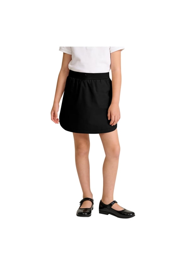 Girls' 2-in-1 School Uniform Skort Elastic Waist A-Line Skirt with Built-In Shorts Breathable Stain-Resistant Skort for Kids Casual Play Multiple Colors(Black,14-15 Years)