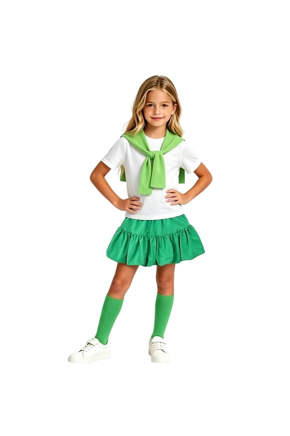 Girls' 4-Piece Sailor Style Outfit Set, Short Sleeve Top With Shawl, Ruffle Skirt And Socks, Colorful Nautical Wear For Kids And Special Occasions(Green,5-6Years)