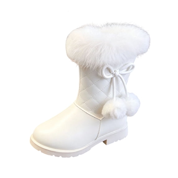 Floleo Girls Bow Fleece Lined Snow Boots Side Zipper Warm Winter Shoes with Textured Sole for Outdoor School and Casual Daily Wear
