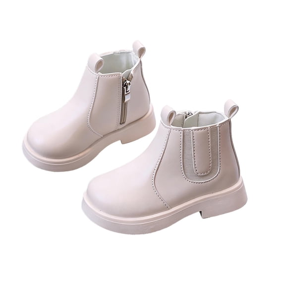 Floleo Girls Chelsea Ankle Boots with Side Zipper and Pull Tabs Round Toe Thick Sole for School Outdoor Play and Daily Wear