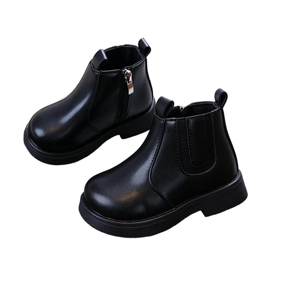 Floleo Girls Chelsea Ankle Boots with Side Zipper and Pull Tabs Round Toe Thick Sole for School Outdoor Play and Daily Wear