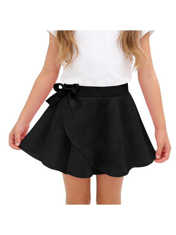 Girls' Chiffon Wrap Dance Skirt Bow Elastic Waist A-Line Skirt for Kids Ballet Classes Recitals Casual Play and Summer Wear(Black,4 Years)
