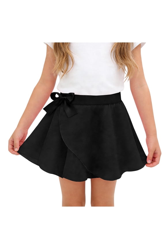 Girls' Chiffon Wrap Dance Skirt Bow Elastic Waist A-Line Skirt for Kids Ballet Classes Recitals Casual Play and Summer Wear(Black,5 Years)