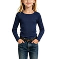 thumbnail image 1 of Floleo Girls Elastic Ribbed Crewneck Long Sleeve top Solid Stretch Basic Layering Undershirt for Kids Aged 5-13 Years(Navy,12-13 Years), 1 of 5