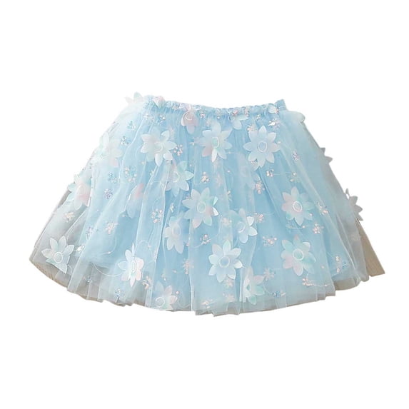 Floleo Girls Floral Tulle Tutu Skirt Kids Elastic Waist Layered Mesh Skirt 3D Flower Applique Skirt Lightweight Party Skirt for Play and Special Occasions(Sky Blue,3 Years)