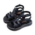 thumbnail image 1 of Floleo Girls Gladiator-Style Open-Toe Sandals, Dual Adjustable Hook-and-Loop Straps, Three-Tone Non-Slip Soft Sole Summer Footwear(Black,4.5-5 Years), 1 of 8