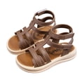 thumbnail image 1 of Floleo Girls Gladiator-Style Open-Toe Sandals, Dual Adjustable Hook-and-Loop Straps, Three-Tone Non-Slip Soft Sole Summer Footwear(Brown,7-7.5 Years), 1 of 8