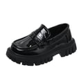 thumbnail image 1 of Floleo Girls' Gloss Patent Leather Slip On Penny Loafers, Chunky Serrated Anti Slip Rubber Sole British Style Kids Casual Dress Shoes(Black,4.5-5 Years), 1 of 8