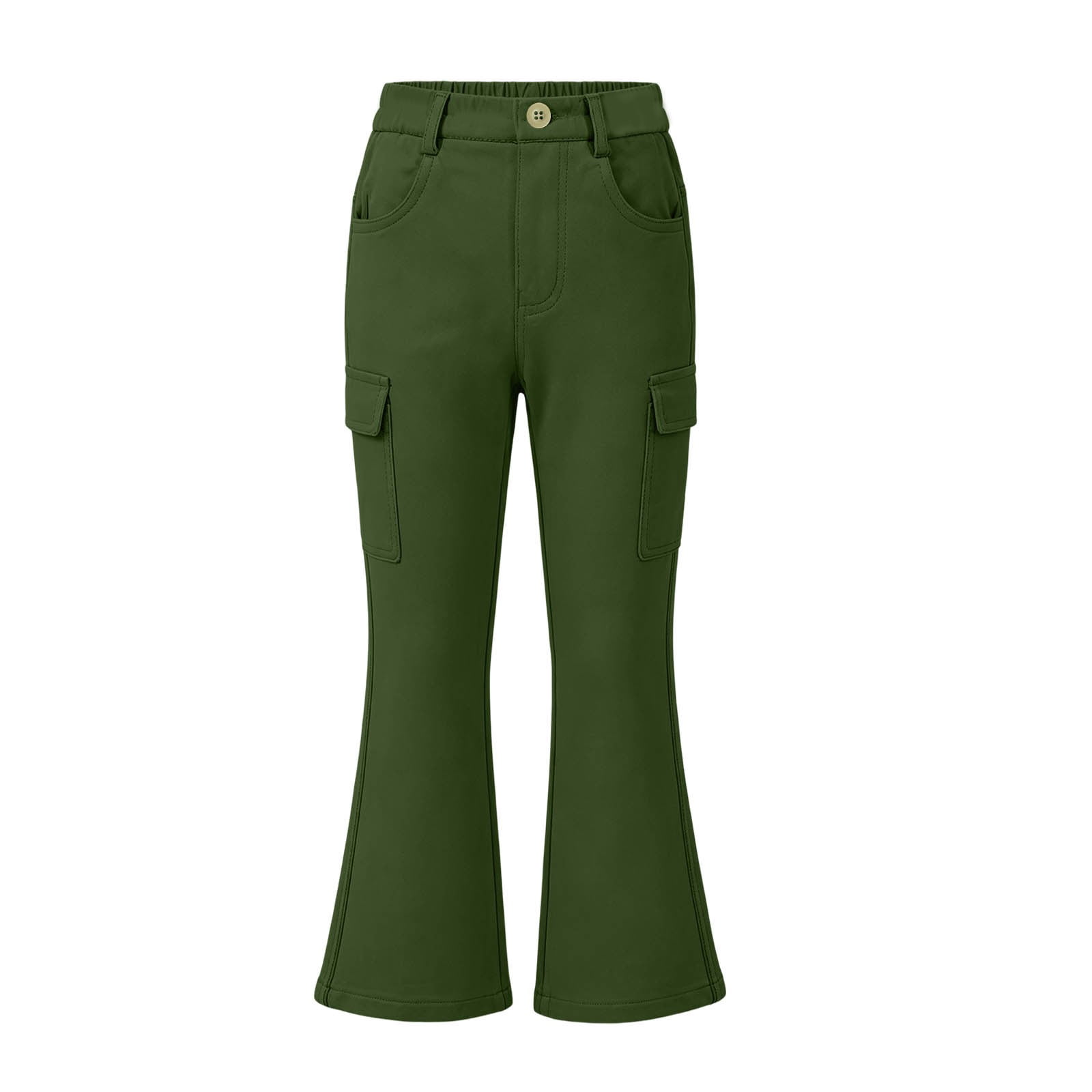 Floleo Girls High Waisted Flare Cargo Pants with Pockets Elastic Waist ...