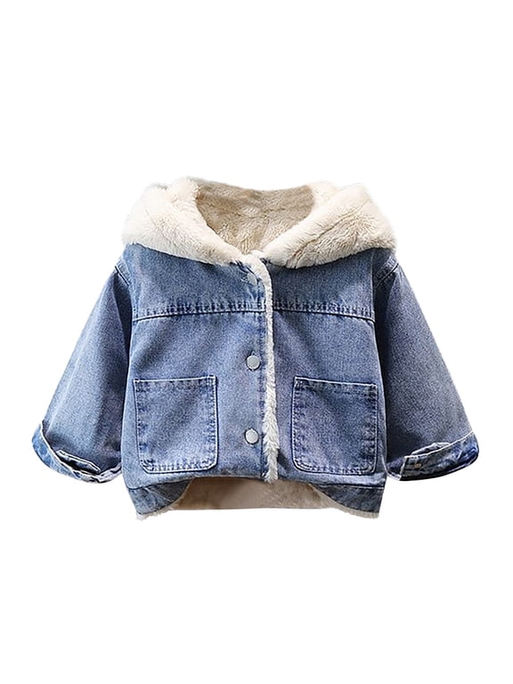 Girls Hooded Denim Jacket with Fleece Lining Cute Bow Back Detail Button Down Casual Outerwear for Fall Winter School Daily Wear