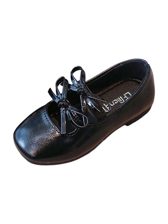 Girls' Shimmer Metallic Double Bow Ballet Flats Slip-On Soft-Sole Shoes for Toddlers & Little Girls Parties School Playdates and Everyday Wear(Black,5.5-6 Years)
