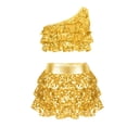 thumbnail image 1 of Floleo Girls' Solid Color Sequin Hip-Hop Top and Sequin Short Skirt for Casual Comfortable and Fashionable Participation in Gatherings School Dance Competitions and Parties(Yellow,6-7 Years), 1 of 5