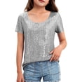 thumbnail image 1 of Floleo Girls Sparkle Sequined Party Top Solid Color Short Sleeve Cute Blouse for Kids Birthday Celebration Holiday Festive Outfit(Silver,6-7 Years), 1 of 3