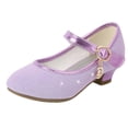 thumbnail image 1 of Floleo Girls' Star Charm Glitter Heeled Mary Janes Adjustable Strap Dress Shoes with Metallic Trim for Toddlers & Little Girls Parties Recitals and Special Events(Purple,11.5-12 Years), 1 of 7