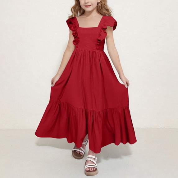 Floleo Girls Summer Sling Backless Dress Adorable Bow Detail Sleeveless Playwear Comfortable Breathable Outfit for Sports Party fashion Casual Wear(Red,6Years)