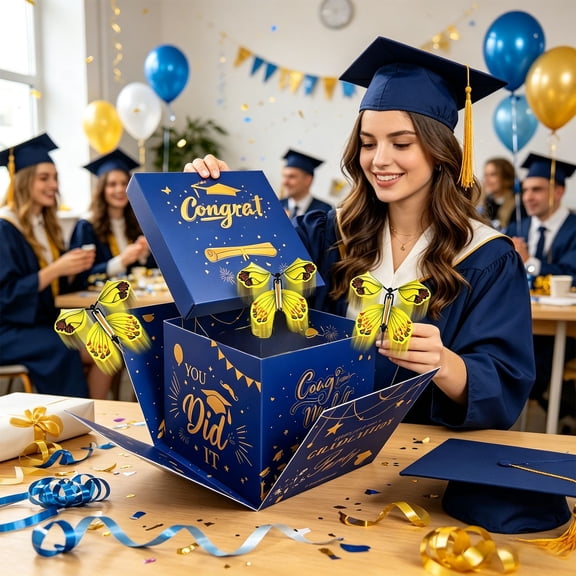 Floleo Graduation Surprise Explosion Box 2026, Flying Butterflies Foldable Gift Box, Congrats Grad Party Favors, Cardboard Keepsake Box for Money Gifts, 6x6x5 Inches