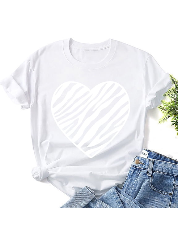 Graphic Tees for Women Fashion Women Valentine's Day Print Short Sleeve T-shirt Novelty Graphic Tops