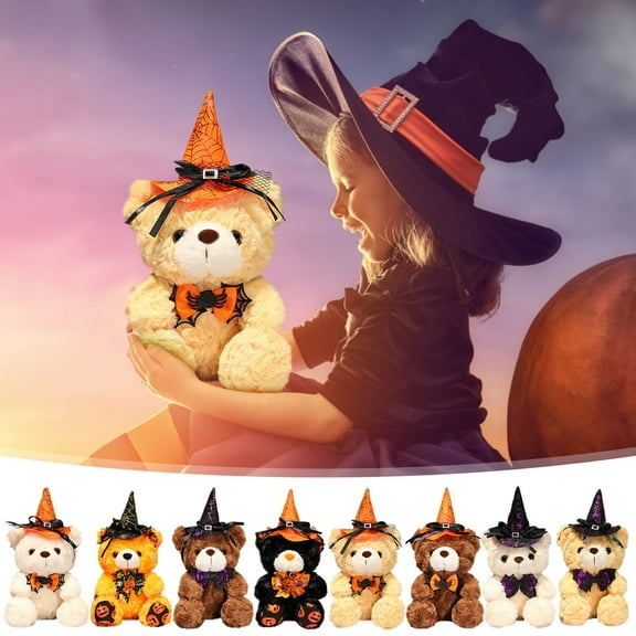 Floleo Halloween Bear Stuffed Animals ,Cute Halloween Plush Bear ,Halloween Pumpkin Witch Stuffed Animal Teddy Bear With Witch Hat ,Halloween Theme Costume Halloween Party Decorations Indoor