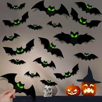 Floleo Halloween Decorations - 48 Pack Glow in the Dark Bat Stickers, Spooky Wall Decals for Indoor & Outdoor Halloween Decor, Scary Luminous Eye Effects, Easy Peel & Stick Horror Party Supplies