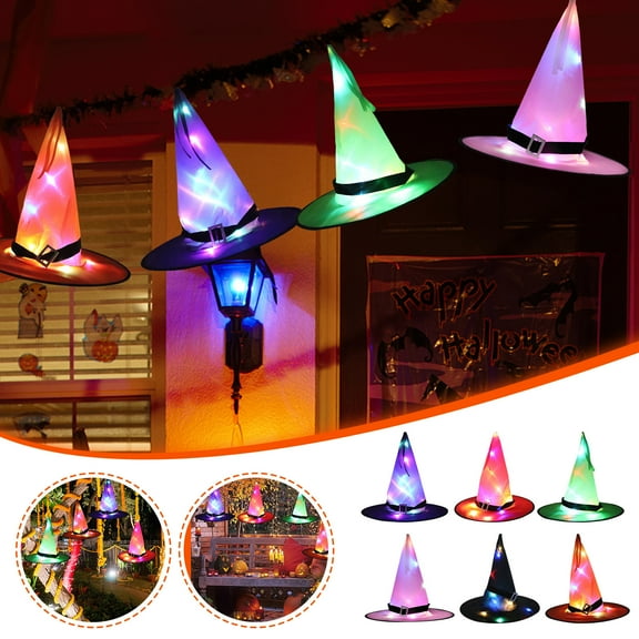 Floleo Halloween Decorations Witch Hat Lights, Halloween LED Hanging Lighted Glowing Witch Hats String Lights Battery Operated, Halloween Decor For Outdoor Indoor Yard Tree Garden Party Decor