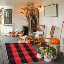 Floleo Halloween Fall Outdoor Orange And White Plaid Rug - 15.7X23.6In Cotton Hand-Woven Checked Rug Layered Doormats For Front Door Porch Farmhouse Entryway Patio