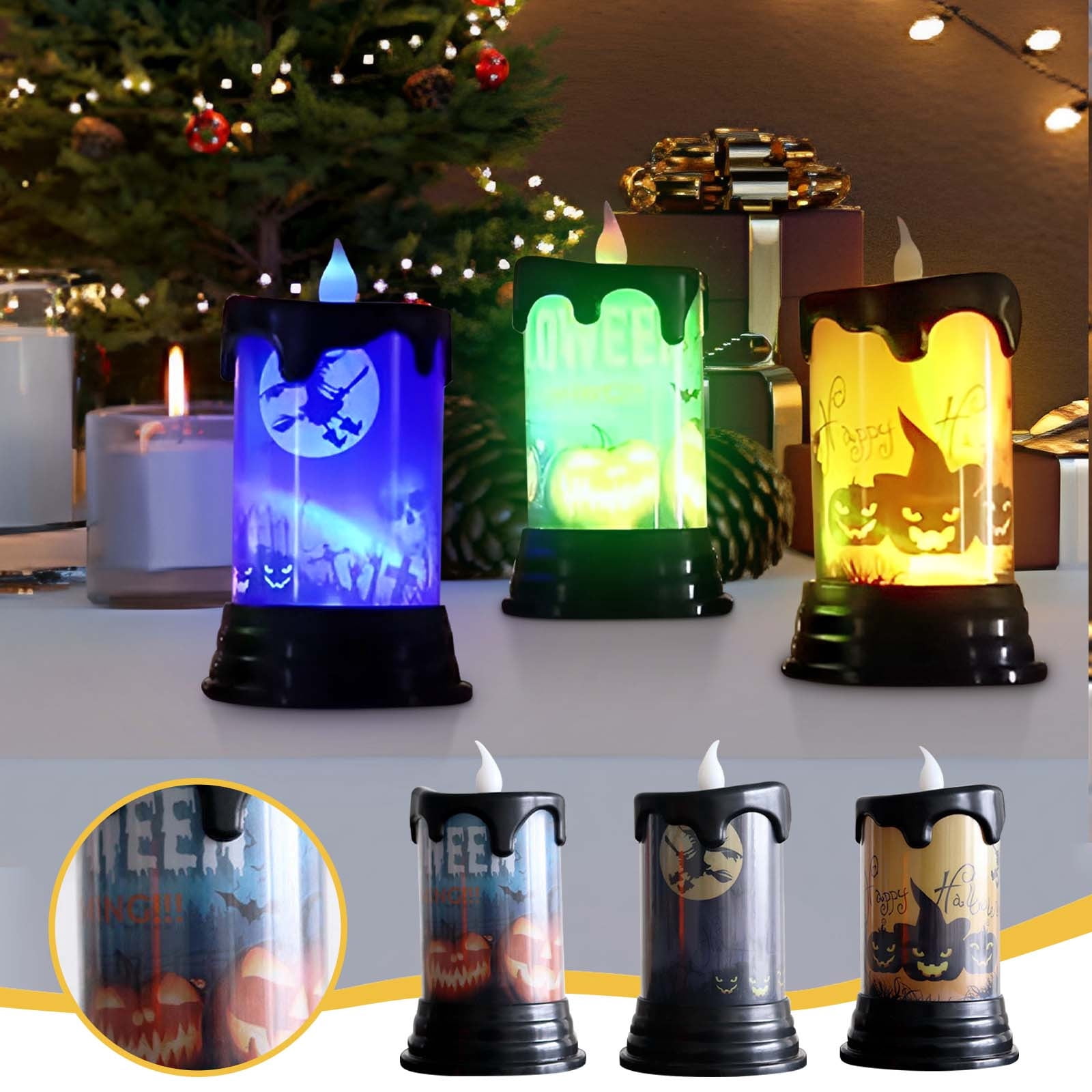 SURPZON Halloween-Spinnen-Teekerzen – 2 Stück, LED-flackernd, Mit Augäpfeln, Flammenlose Deko