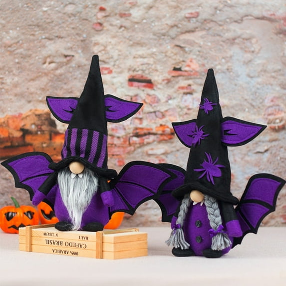 Floleo Halloween Gnomes Decorations,Purple Faceless Gnomes Plush With Bat Wings For Tiered Tray Decor Halloween Kitchen Table Party Decor Kids Gifts