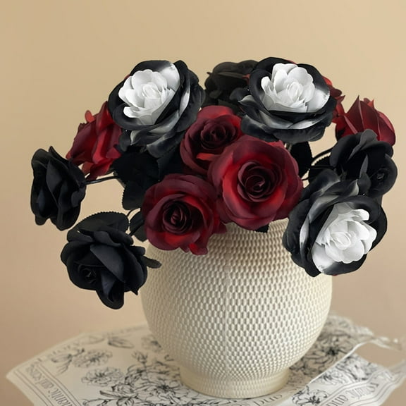 Floleo Halloween Gothic Roses, Artificial Flowers, Halloween Decorative Fake Flowers, Cross-Border Single Silk Flowers, Fake Flowers For Home Flower Arrangement Floral Countertop Decoration