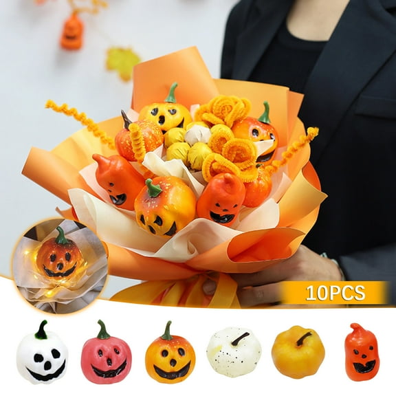 Floleo Halloween Mini Pumpkin Decor Halloween Artificial Ghost Pumpkins For Decorating Foam Grimace Pumpkin Bulk Halloween Centerpiece Table Decorations For Crafts DIY Wreath Bouquet Home Party