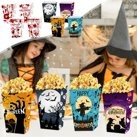 Floleo Halloween Popcorn Box Halloween Theme Party Popcorn Favor Boxes Trick Or Treat Snack Box For Kids Adults Halloween Event Party Favor Supplies