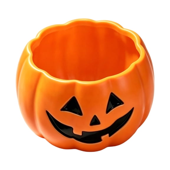 Floleo Halloween Pumpkin Popcorn Bowl, Large Capacity Snack Container with Ghost Face Cutout, Party Decor Centerpiece, Food-Grade Plastic Reusable