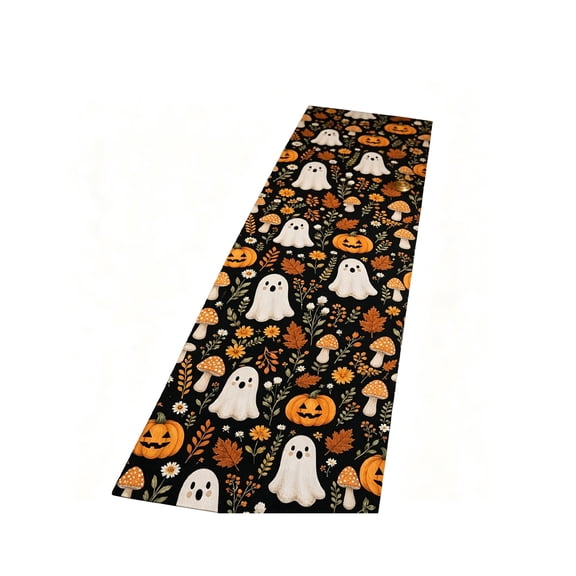 Floleo Halloween Purple Gothic Table Runner, Skull Pumpkin Pattern Dining Decor, Spooky Holiday Party Table Flag, Washable Polyester Table Cover for Fall Home